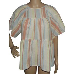 a.n.a. Blouse Womens Size Large Orange Blue Pink stripe tiered babydoll cotton